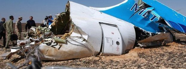 Russian MetroJet Airbus A321 at the site of the crash in Sinai, Egypt