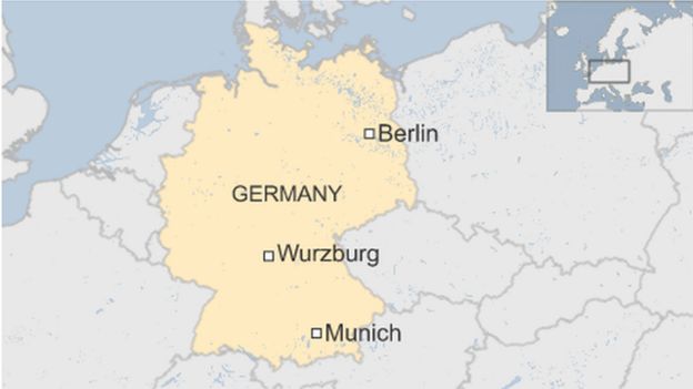 map showing Wurzburg location in central Germany