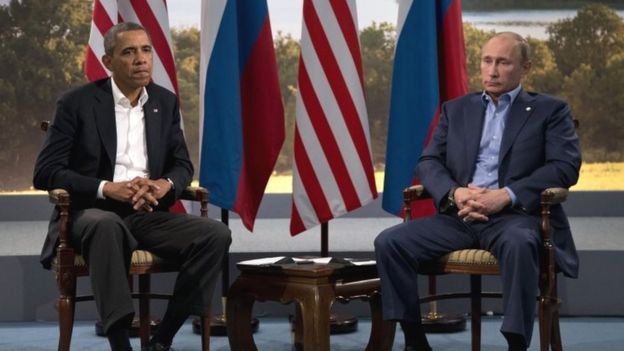 President Barack Obama (right) with Russian President Vladimir Putin in Enniskillen, Northern Ireland (June 2013)