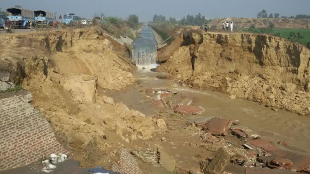 The damaged canal in Haryana