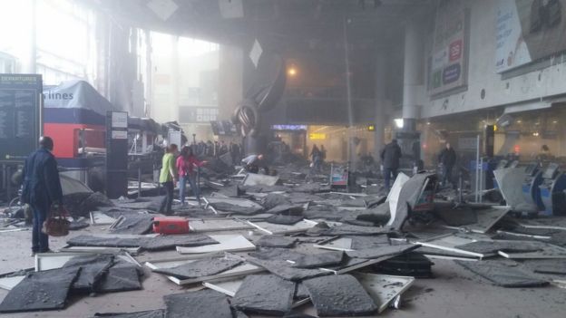 Scene inside Brussels airport after blast
