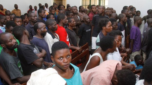 Defendants in court in Uganda.