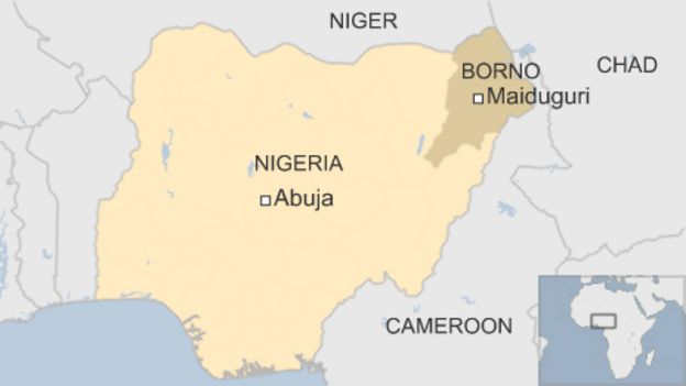 Map of Nigeria showing Maiduguri