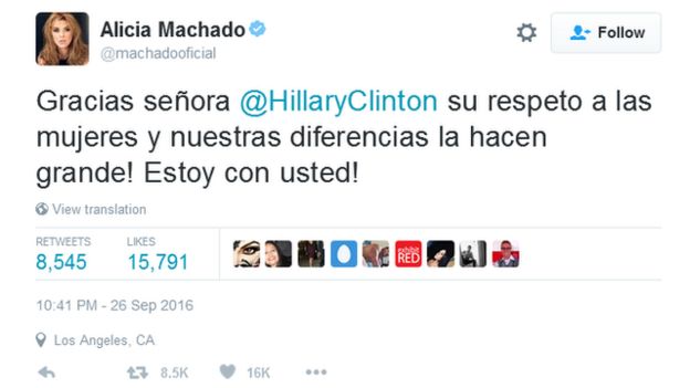 Mensaje de ALicia Machado en Twitter