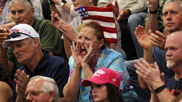 Trump supporters cheer at a rally in Colorado.