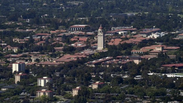 Aerial picture of Stanford University's campus in Palo Alto, California, on 7 April, 2016