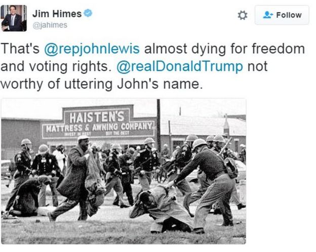 Tweet by Connecticut congressman Jim Hines