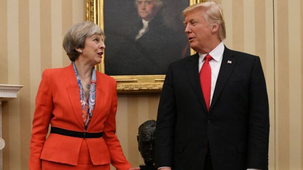 Theresa May meets US President Donald Trump in the Oval Office of the White House in Washington. 27 Jan 2017