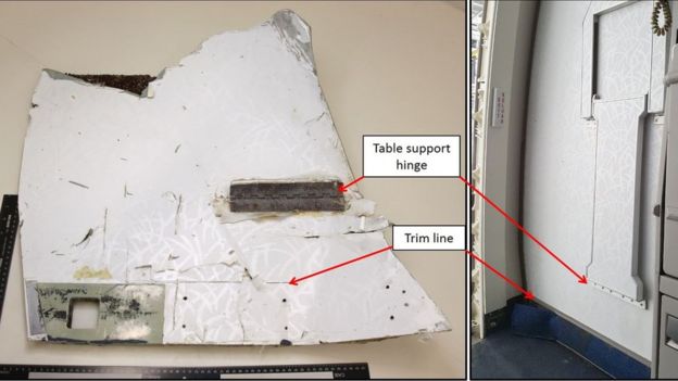 Comparison of item recovered in Mauritius with MAB Boeing 777 Door R1 panel assembly