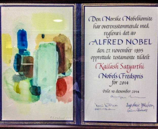 A copy of the Nobel certificate