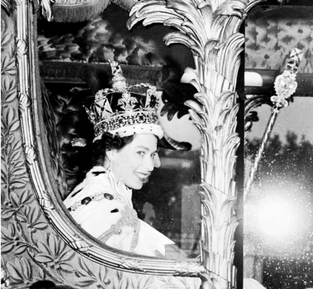 She was crowned during an elaborate coronation ceremony at Westminster Abby in June 1953.