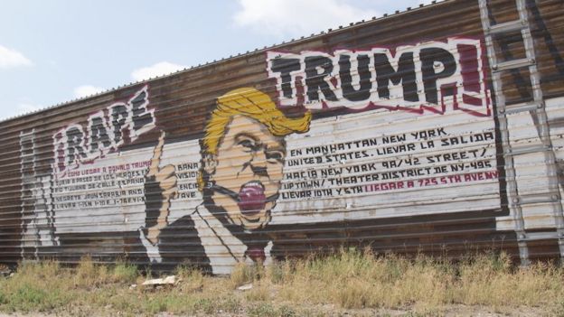 An anti-Trump mural on the Mexican side of the border