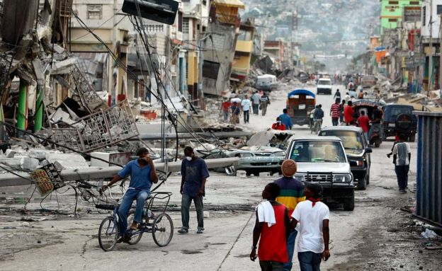 Destruction after Haiti earthquake in Port-au-Prince