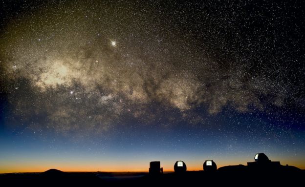 view of the Milky Way over telescopes