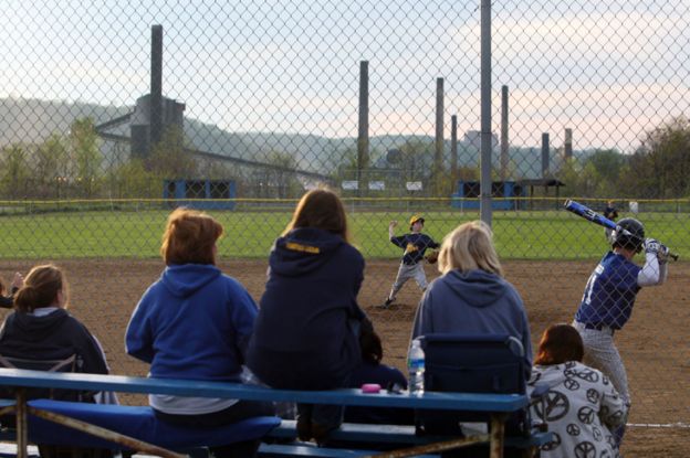 Follansbee West Virginia -children play baseball near the Mountain State Carbon Coke Works