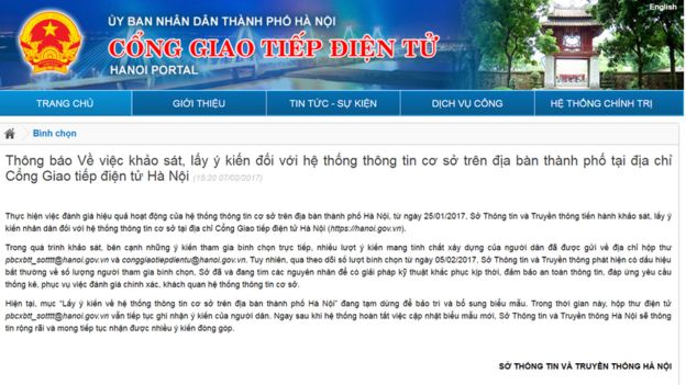 Thông cáo trên trang chính thức của Ủy ban Nhân dân thành phố Hà Nội