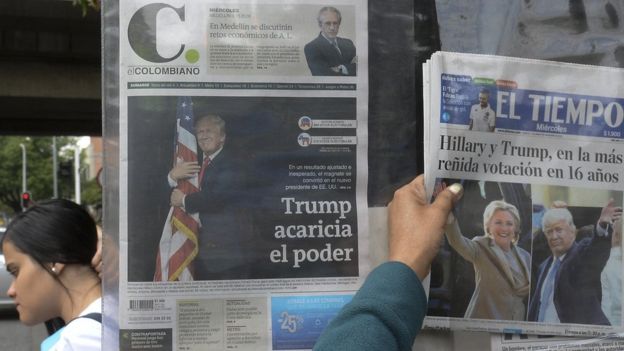 Diarios colombianos con titulares y fotos sobre las elecciones.