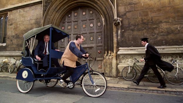 Colin Dexter in a rickshaw