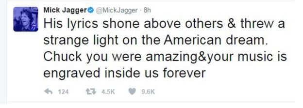 Tweet from Mick Jagger: 