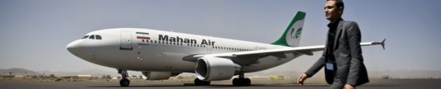 An Iranian Airbus plane in Sanaa airport, Yemen, 1 March 2015