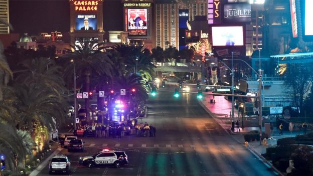 Las Vegas police investigate following a traffic accident near the hotel and casino where the Miss Universe pageant was being held in Las Vegas