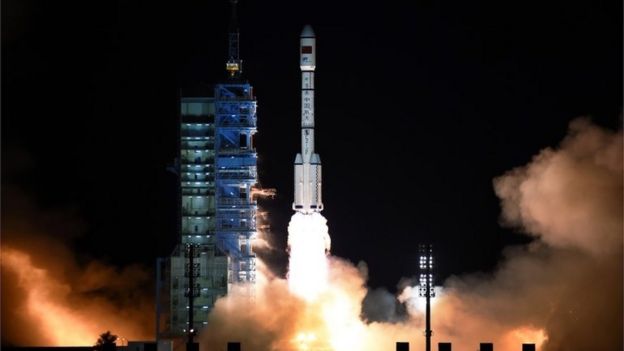 A Chinese Long March 7 carrying the Tiangong 2 space station at launch in September 2016