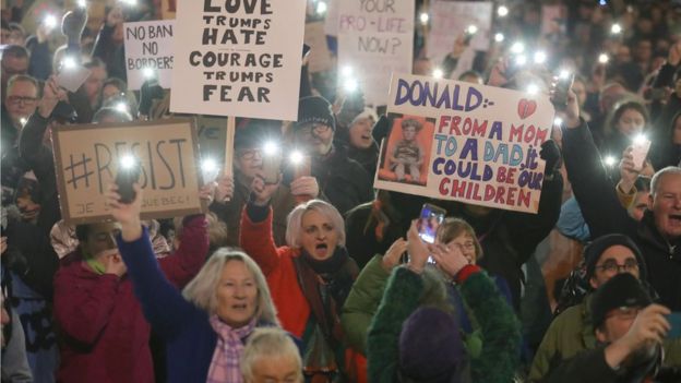 Image result for parade in England on Downing Street against Trump for muslim