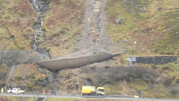 Netting prevented 1,000 tonnes of rubble from reaching the road in December - but the route was later blocked