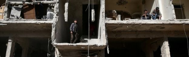 Damaged building in Douma, in eastern Damascus