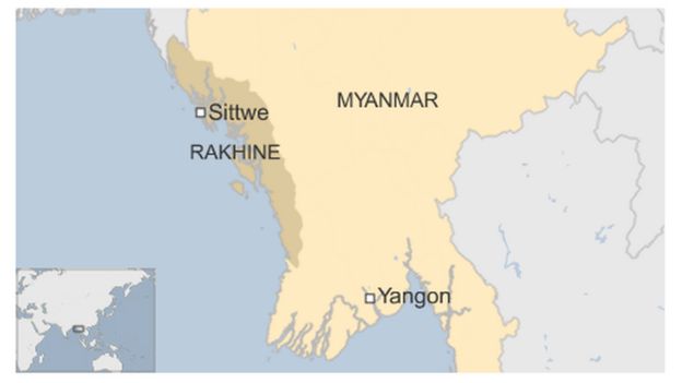 Map of Rakhine state in Myanmar