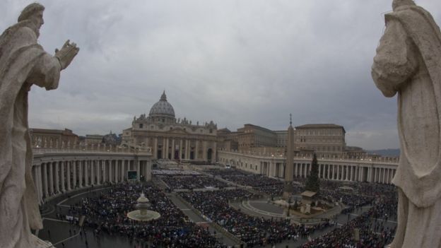 Pilgrims crowd in St Peter's Square
