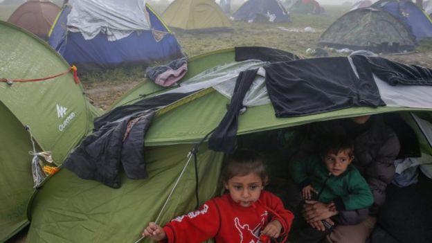 Migrants camping near the Idomeni border crossing in northern Greece, 8 March