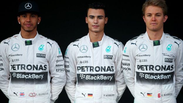 Lewis Hamilton, Pascal Wehrlein y Nico Rosberg.