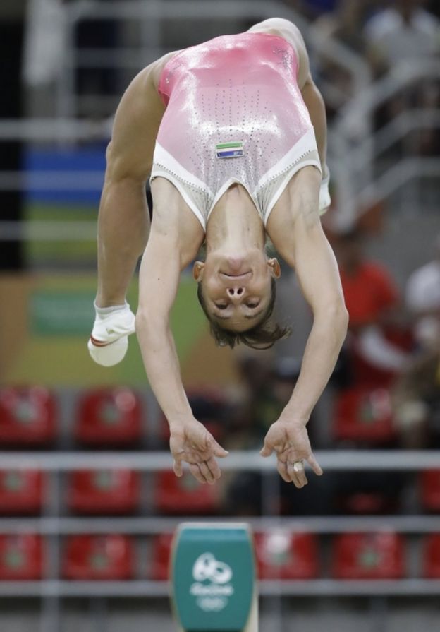 Uzbekistan's Oksana Chusovitina performs on the balance beam at Rio