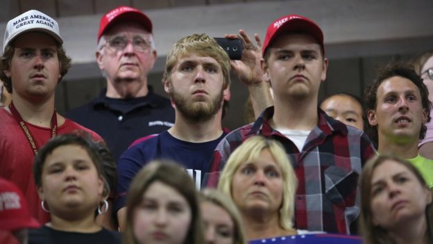 Donald Trump supporters listen to the Republican nominee in Mechanicsburg, Pennsylvania.