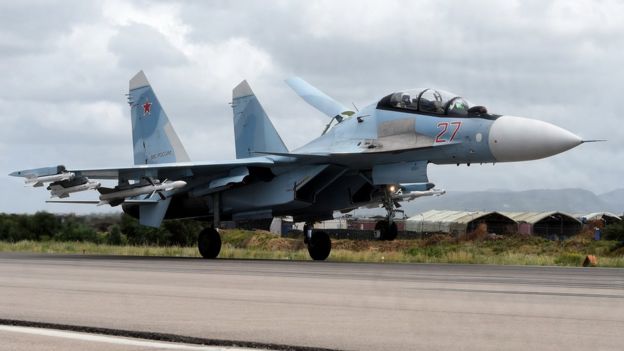 Sukhoi Su-35 lands at Hmeimim in Syria (file pic May 2016)