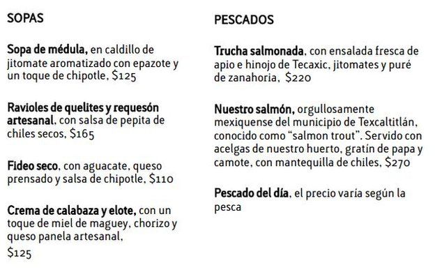 MenÃº del restaurante Amaranta, de Toluca, MÃ©xico, uno de los mejores de LatinoamÃ©rica.