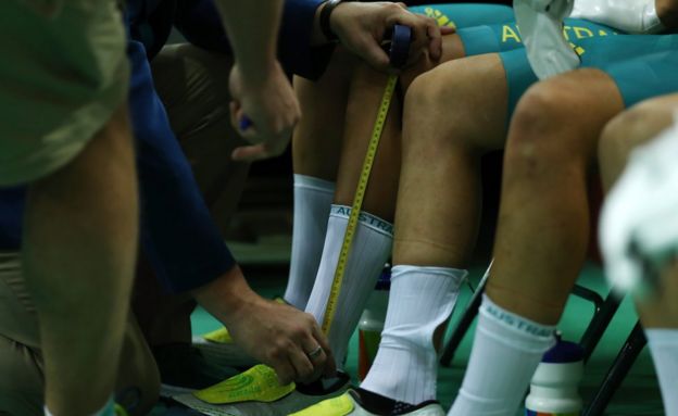 Team Australia have their socks measured