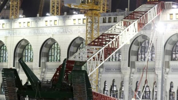 Crane which fell onto the Grand Mosque in Mecca, 12 September 2015