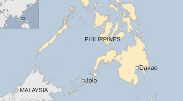 Map showing Jolo and Davao
