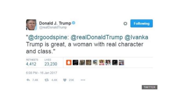 Ujumbe wa Twitter uliochapishwa na Donald Trump