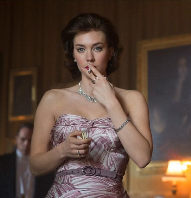 Vanessa Kirby como la princesa Margarita en The Crown.