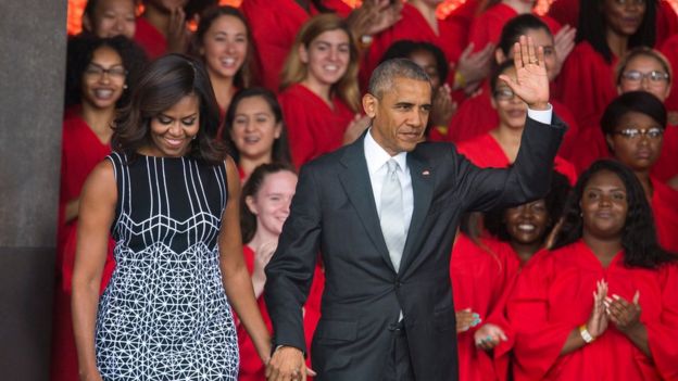 US President Barack Obama and First Lady Michelle Obama arrive at the opening of the Smithsonian's National Museum of African American History and Culture in Washington, DC, USA, 24 September 2016