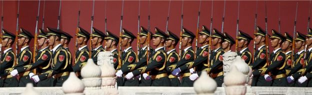 Soldiers of China's People's Liberation Army (PLA) march at the beginning of the military parade marking the 70th anniversary of the end of World War Two, in Beijing, China, 3 September 2015