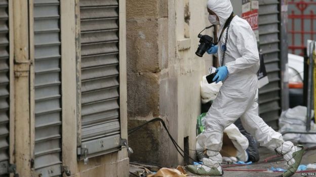 A forensics expert at the flat in Saint- Denis, 19 November