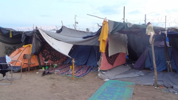 The makeshift refugee camp at Kelebia, Serbia, 12 September 2016