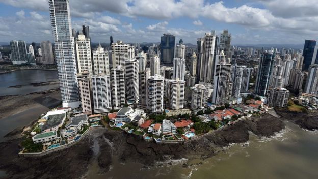 Aerial view of the Panama City bay taken on March 23, 2015