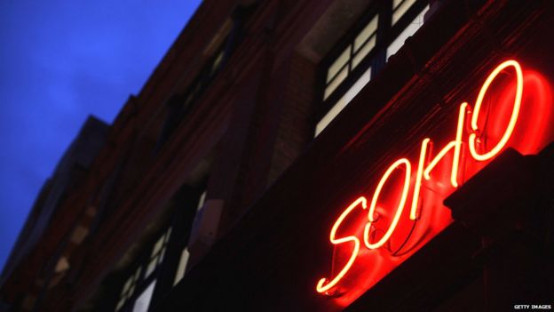 Soho sign at night