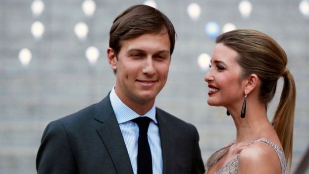 Donald Trump's daughter Ivanka Trump arrives with husband Jared Kushner at the Vanity Fair party to begin the 2012 Tribeca Film Festival in New York, April 2012.