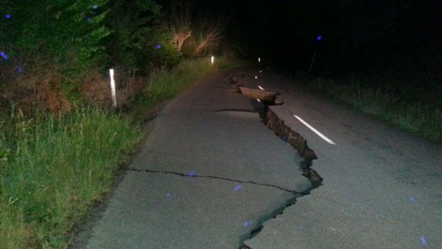 A large fissure runs along Kaikoura Road about two hours north of Christchurch